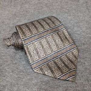 Stafford Executive Men's Brown Geometric 100% Silk Tie‎ Made In USA  58.5"x3.75"